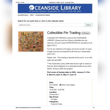 OCEANSIDE LIBRARY PIN TRADING EVENT