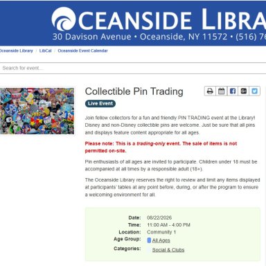 OCEANSIDE LIBRARY PRESENTS PIN TRADING EVENT